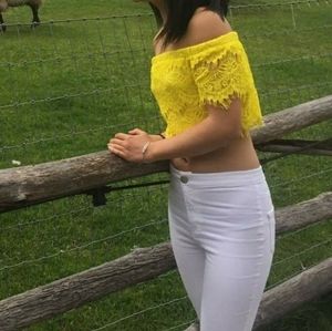 Topshop yellow lace crop top